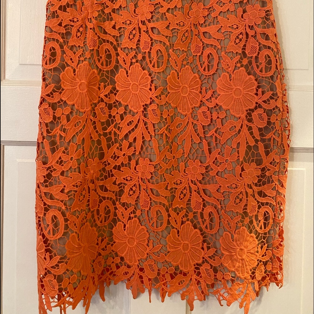Alice+Olivia Orange lace pencil skirt